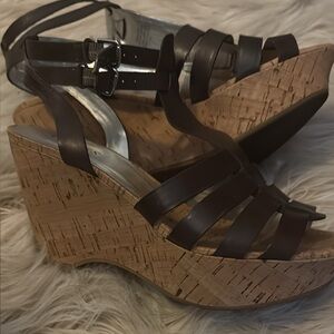 Guess Chocolate Brown Cork Wedges